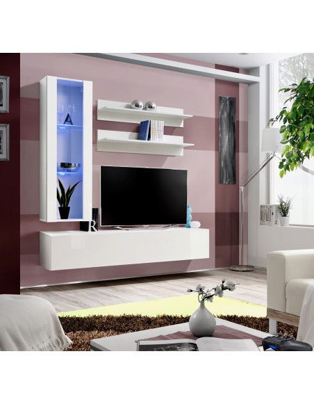 Ensemble meuble TV mural  - Fly II - 160 cm x 170 cm x 40 cm - Blanc