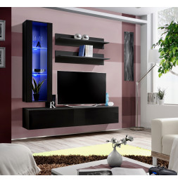Ensemble meuble TV mural  - Fly II - 160 cm x 170 cm x 40 cm - Noir
