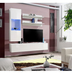 Ensemble meuble TV mural  - Fly III - 160 cm x 170 cm x 40 cm - Blanc