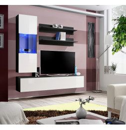 Ensemble meuble TV mural  - Fly II - 160 cm x 170 cm x 40 cm - Noir et  blanc