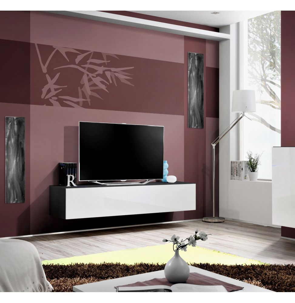 Banc TV - Fly I - 160 cm x 30 cm  x 40 cm - Noir et blanc