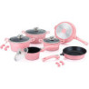 Batterie de cuisson complète effet marbre - 17 pièces - Tous feux - Rose