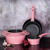 Batterie de cuisson complète effet marbre - 17 pièces - Tous feux - Rose