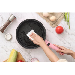 Batterie de cuisson complète effet marbre - 17 pièces - Tous feux - Rose
