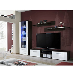 Ensemble meuble TV mural  - GALINO II - 250 cm  x 190 cm x 45 cm - Wengé et blanc
