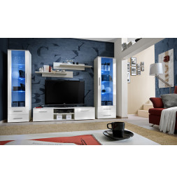 Ensemble meuble TV mural  - GALINO C - 320 cm  x 190 cm x 45 cm - Blanc