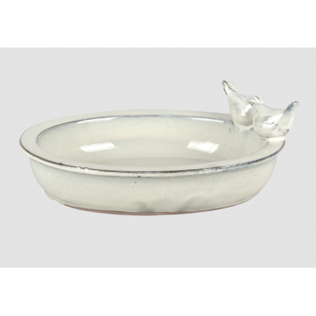 Bain d'oiseau ovale en céramique - L 22,9 cm x l 30,7 cm x H 10,4 cm - Blanc