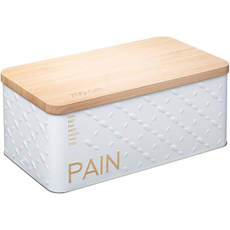 Boîte à pain en métal à relief - Blanc/Beige - L 31,4 cm