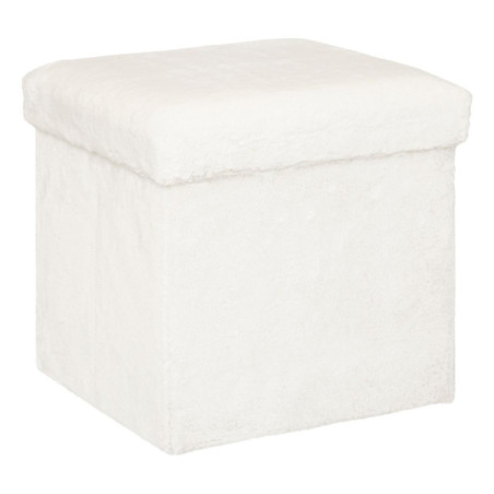 Pouf et coffre de rangement en bois et fourrure "Ezzio" - Blanc - L 38 x P 38 x H 38 cm
