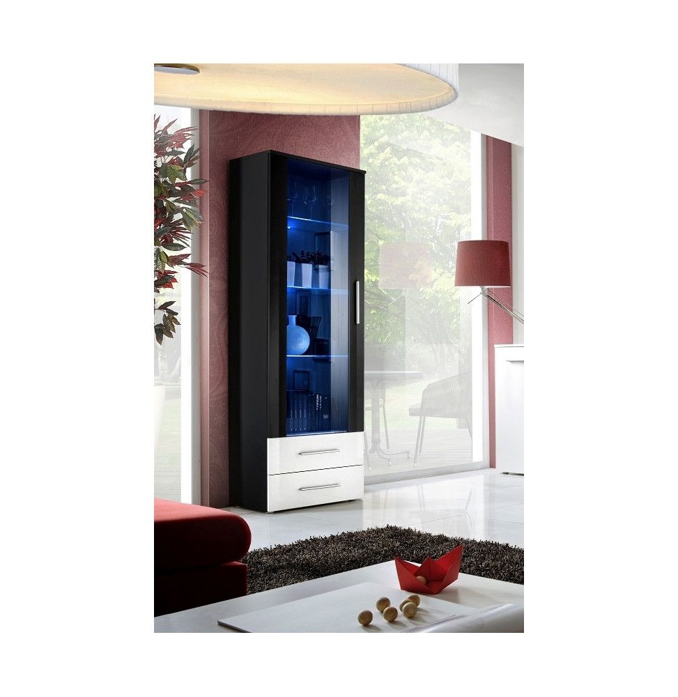 Vitrine murale à poser LED  - Neo V  - 60 cm x 190 cm x 40 cm - Noir et blanc