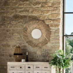 Miroir mural en roseau "Ael" - Beige - D 80 cm