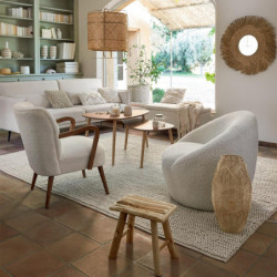 Miroir mural en roseau "Ael" - Beige - D 80 cm