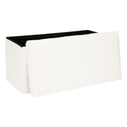 Pouf pliant double en bois et fourrure "Ezzio" - Blanc - L 76 x P 38 x H 38 cm