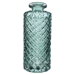 Lot de 3 vases soliflores en verre strié - Vert transparent - H 13,5 cm