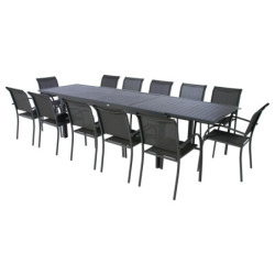 Table extensible 12 places "Piazza" - Gris graphite - L 320 x l 100 x H 75 cm