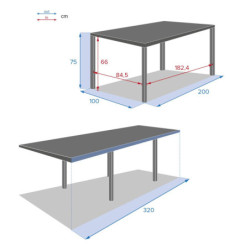 Table extensible 12 places "Piazza" - Gris graphite - L 320 x l 100 x H 75 cm