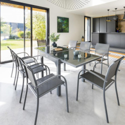 Fauteuil de jardin empilable en aluminium "Piazza" - Gris anthracite - L 56 x P 65 x H 88 cm