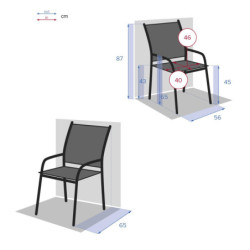 Fauteuil de jardin empilable en aluminium "Piazza" - Gris anthracite - L 56 x P 65 x H 88 cm