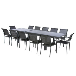 Table extensible en verre trempé "Piazza" - Gris graphite - 12 places