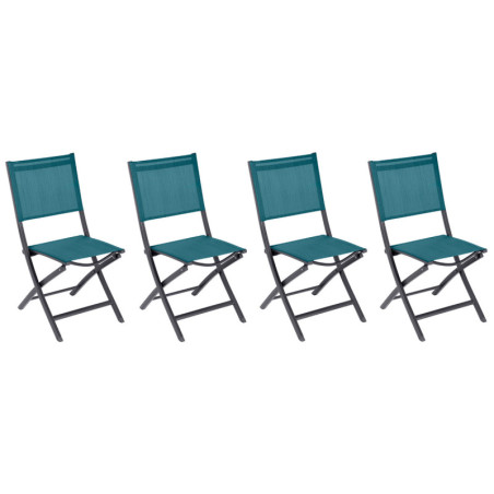 Lot de 4 chaises pliantes en aluminium "Essentia" - Bleu canard/Gris - L 45 x P 57 x H 90 cm