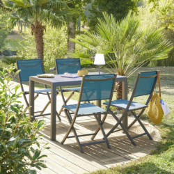 Lot de 4 chaises pliantes en aluminium "Essentia" - Bleu canard/Gris - L 45 x P 57 x H 90 cm