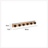 Patère murale à 6 crochets en bois - Beige/Noir - L 8 x P 7 x H 58 cm