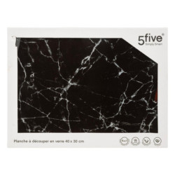 Planche à découper en verre effet marbre - Noir - L 40 x l 30 cm