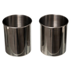 Porte ustensiles double en inox + support bambou - Beige/Argenté - L 23 cm