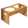 Porte ustensiles double en inox + support bambou - Beige/Argenté - L 23 cm