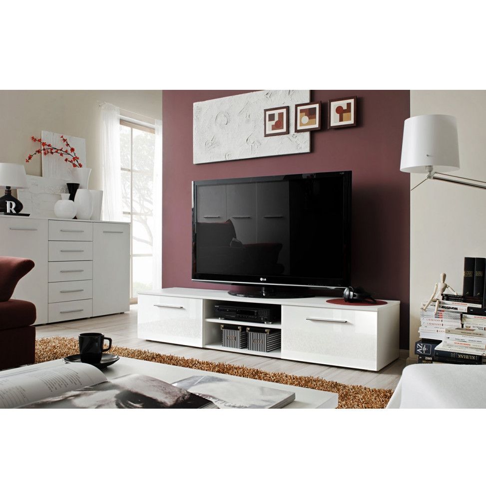 Banc TV - Bono IIB - 180 cm x 37 cm x 45 cm - Blanc