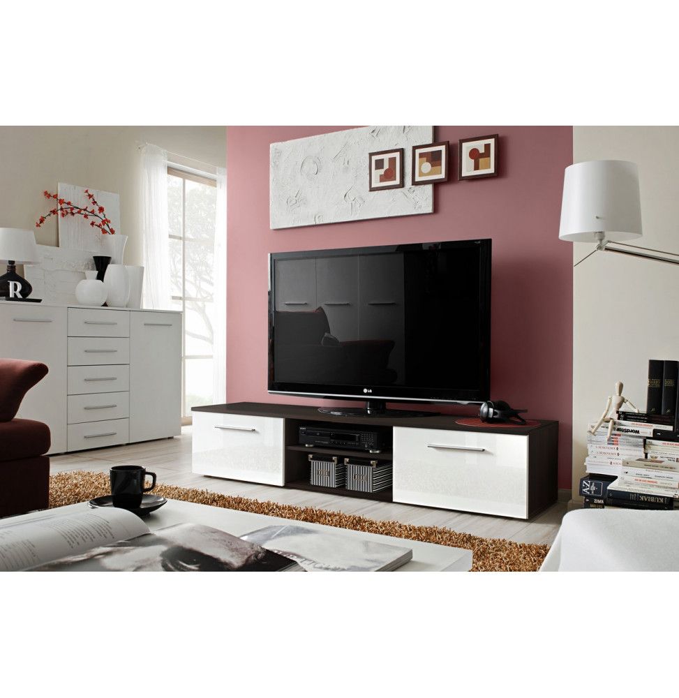 Banc TV - Bono II - 180 cm x 37 cm x 45 cm - Wengé et blanc