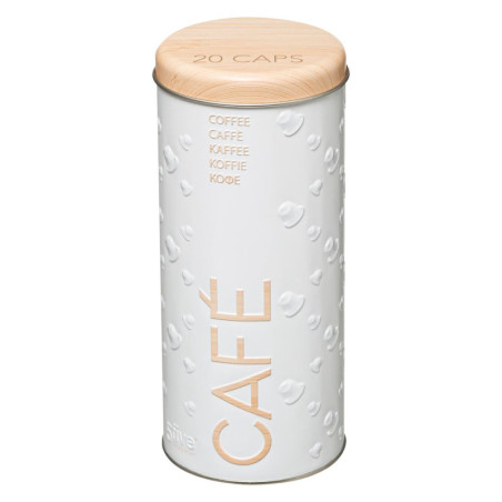 Boîte à capsules en métal à relief "Scandi Edition" - Blanc/Beige - D 7,5 x H 17,5 cm