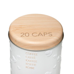 Boîte à capsules en métal à relief "Scandi Edition" - Blanc/Beige - D 7,5 x H 17,5 cm