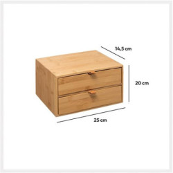 Boîte à 2 tiroirs en bambou "Tidy smart" - Marron clair - L 25 x H 14 cm