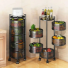 Resserre 5 paniers rotatifs sur roues en acier noir | H 90 cm x D 30 cm | Etagère de rangement cuisine, salle de bain, bureau