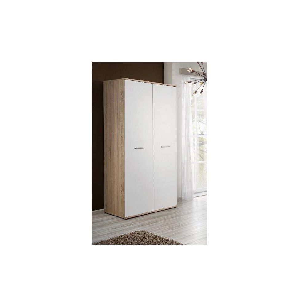 Armoire-penderie - DINO - 90 cm x 191 cm x 55 cm - Chêne et blanc