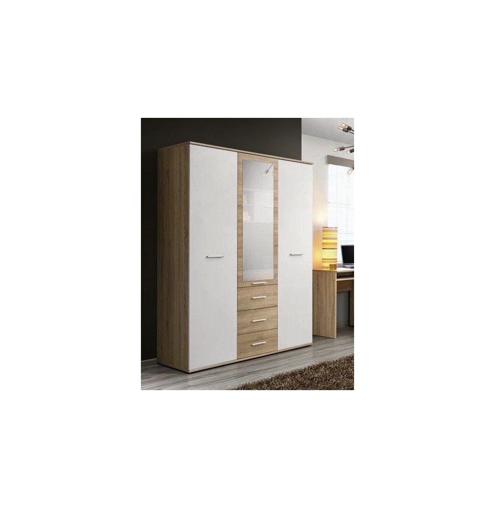Armoire-penderie - DINO - 135 cm x 191 cm x 55 cm - Chêne et blanc
