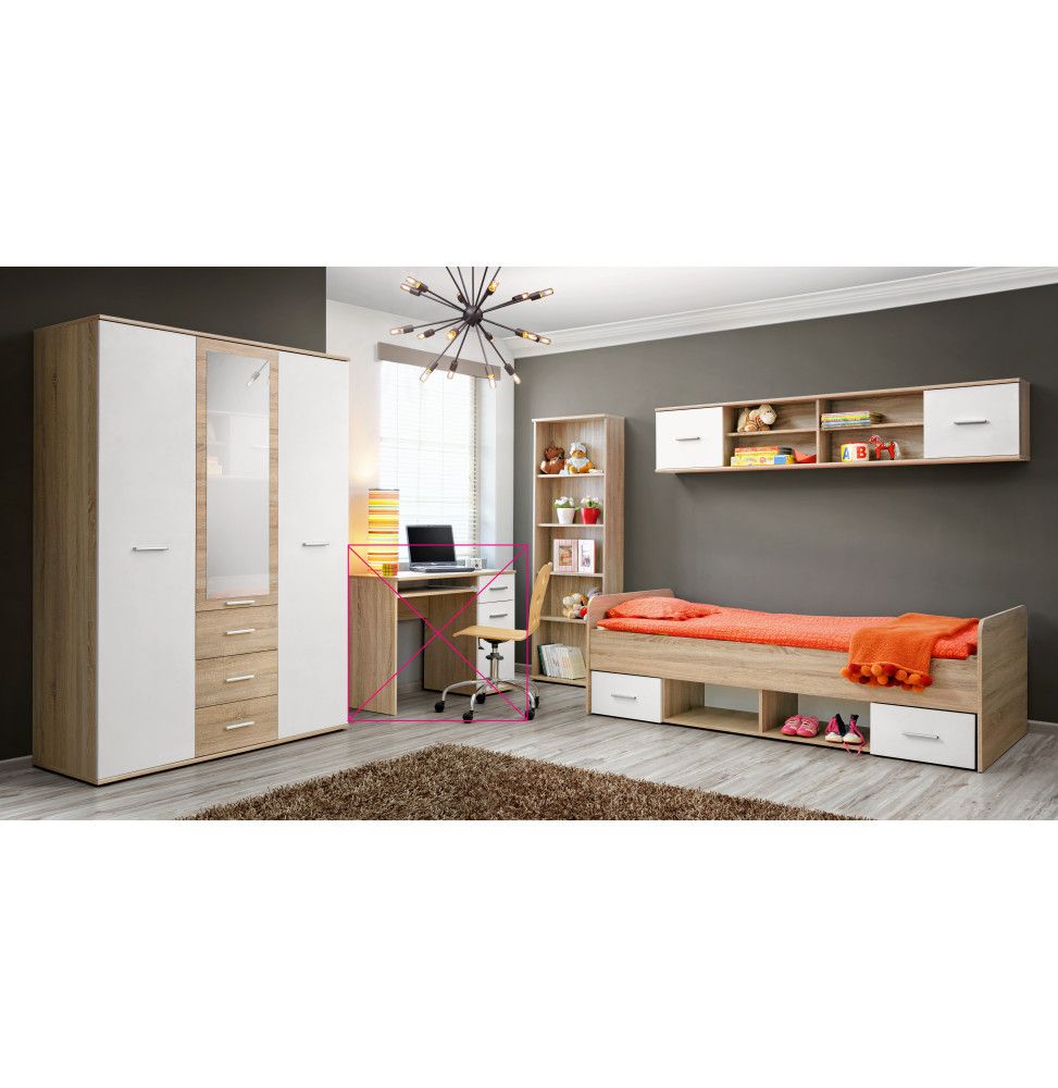 Ensemble de meuble de chambre - DINO III - 4 éléments - Chêne et blanc