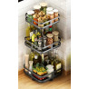 Etagère rotative multirangements H 59 cm x L 24 cm : épices, boîtes, flacons | Support carré 3 niveaux | Noir