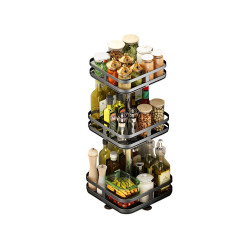 Etagère rotative multirangements H 59 cm x L 24 cm : épices, boîtes, flacons | Support carré 3 niveaux | Noir