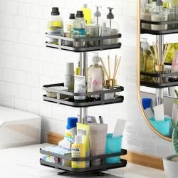 Etagère rotative multirangements H 59 cm x L 24 cm : épices, boîtes, flacons | Support carré 3 niveaux | Noir