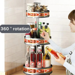Etagère rotative multirangements H 59 cm x L 24 cm : épices, boîtes, flacons | Support carré 3 niveaux | Noir