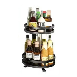 Etagère rotative multirangements H 43,5 cm x D 26 cm : épices, boîtes, flacons | Support rond 2 niveaux | Noir