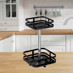 Etagère rotative multirangements 43,5 cm x L 24 cm : épices, boîtes, flacons | Support carré 2 niveaux | Noir