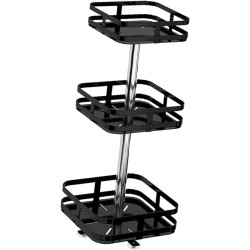 Etagère rotative multirangements H 59 cm x L 24 cm : épices, boîtes, flacons | Support carré 3 niveaux | Noir