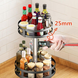 Etagère rotative multirangements H 43,5 cm x D 26 cm : épices, boîtes, flacons | Support rond 2 niveaux | Noir