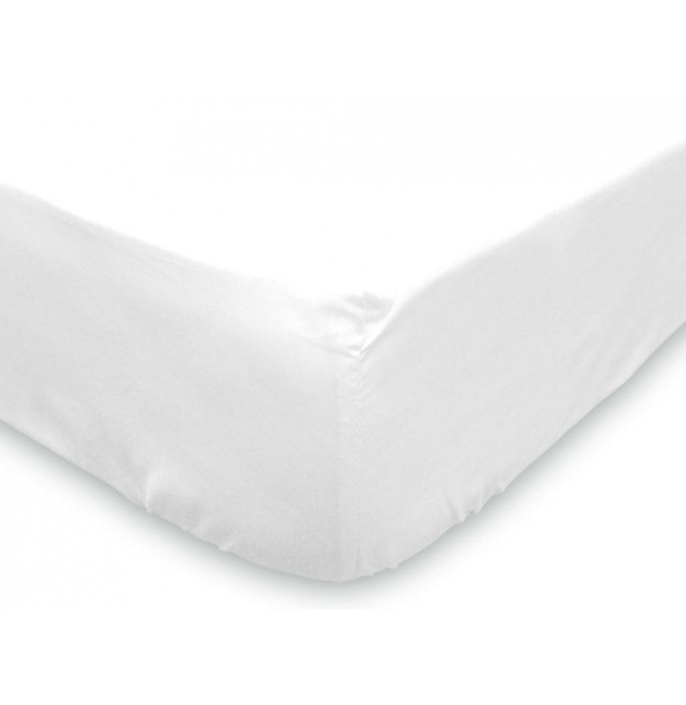 Drap housse - 90 x 190 cm - Blanc - Jersey coton