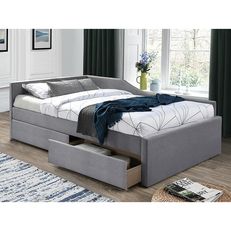 Lit en velours "Eliot" - Velvet - Gris - l 120 x L 200 cm