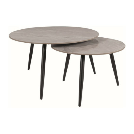 Set de 2 tables basse "Kora C" - Gris/Noir mat - D 80 x H 45 cm