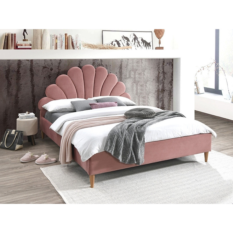 Lit en velours "Santana" - Velvet - Rose - 160 x 200 cm